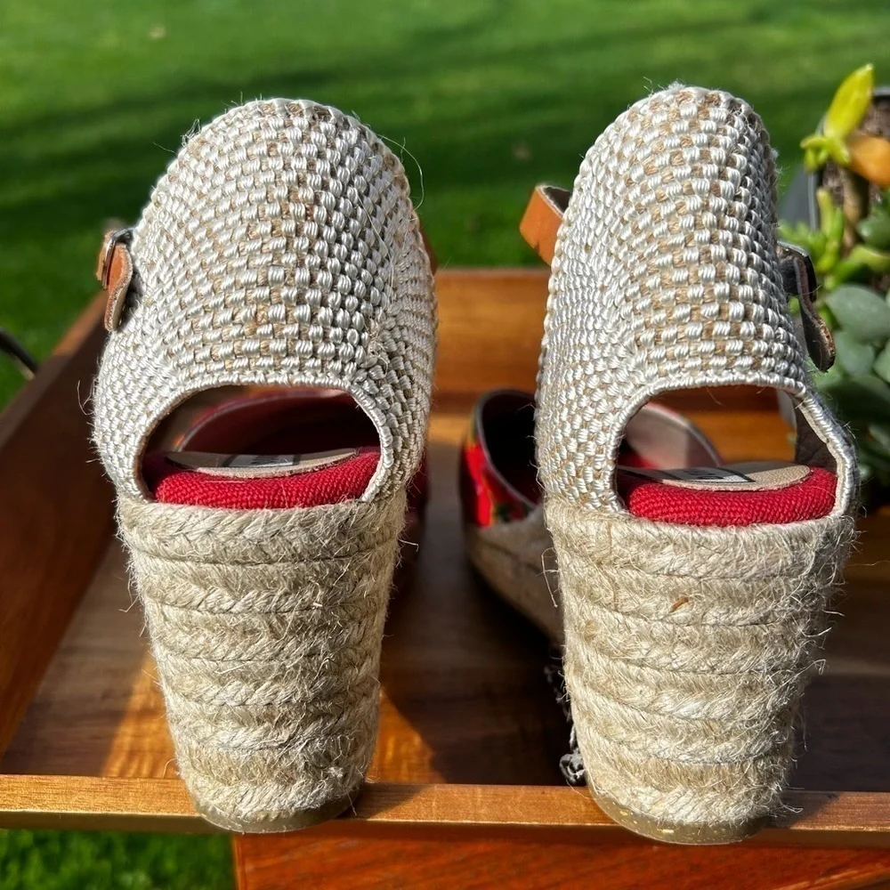 Dolce Vita Red Floral Espadrille Wedge Sandals